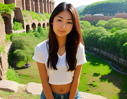 Asian Native American Girl at colosseum with park