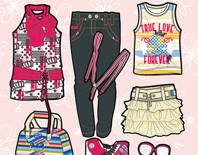 Summer collection of clothes and accessories for girls