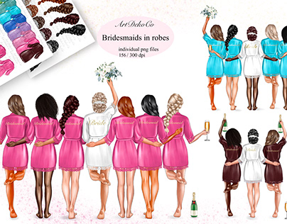 Clipart of bridesmaid wearing robes, bachelorette party