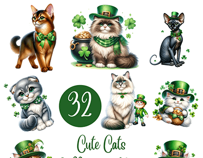 Cute Cats St. Patrick's Day Watercolor