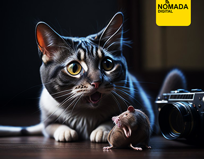 Surprised cat and mouse