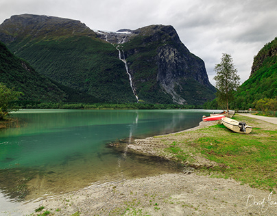 Mount Ramnefjell and Utigardsfossen Waterfall in Norway