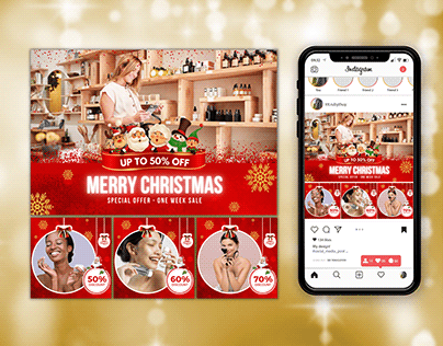 Template for cosmetics store, Christmas social media