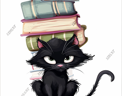Angry Cat Holding A Pile Of Books On Head