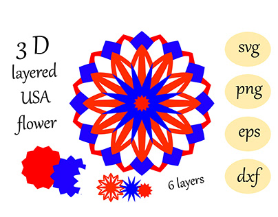3 D layered flower USA mandala svg