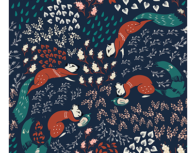 Winter floral pattern with squirrels