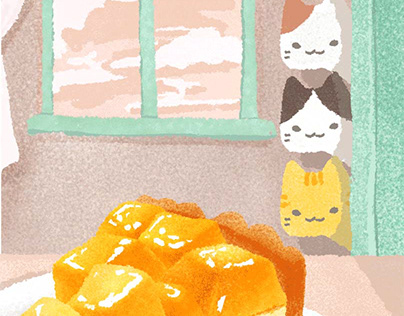 [gif animation] Cats watching a piece of mango cake
