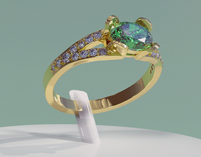 Ready to 3D print: Golden ring with emerald gem