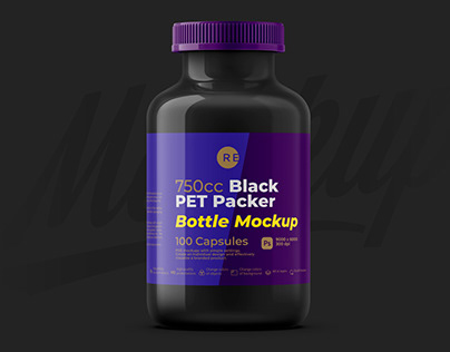 Black Pills Bottle Mockup 750CC