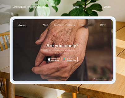 Landing page for dating app “Amour”