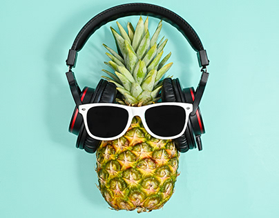 Creative disco pineapple dancing. Stop motion concept
