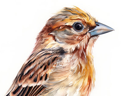 Chestnut Bunting Bird Portrait Watercolor Painting