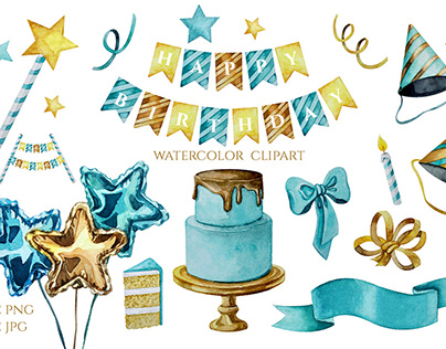 Watercolor Birthday Clipart