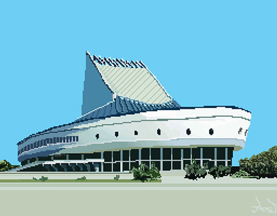 Pixel art buildings of Novosibirsk