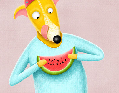 Dog With Watermelon | Illustration