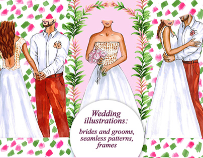 Wedding illustrations: brides, grooms..