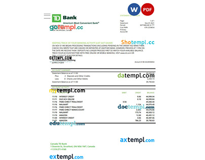 Canada TD Bank proof of address statement