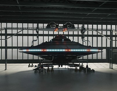 Area 51 UFO parked in Hangar