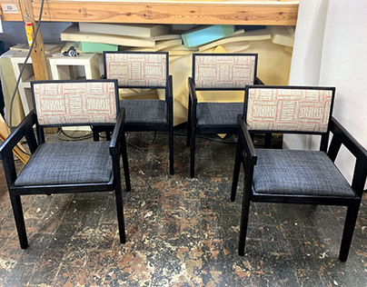 Reupholstered Black Painted Wood Chairs