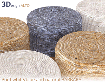 3D model Pouf white/blue and natural BARBARA