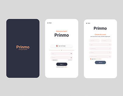 UI Splash Screen, Sign in and Sign up | Prinmo