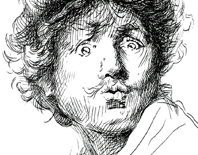 studies of Rembrandt. Ink on paper