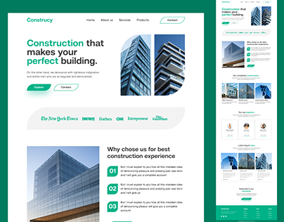 Construction website landing page UI design