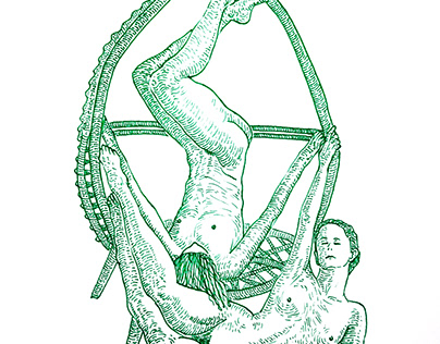 Dibujo de chicas desnudas con finepen verde