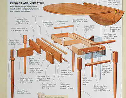 Gate-Leg Table drawings for Fine Woodworking Aug, 2016