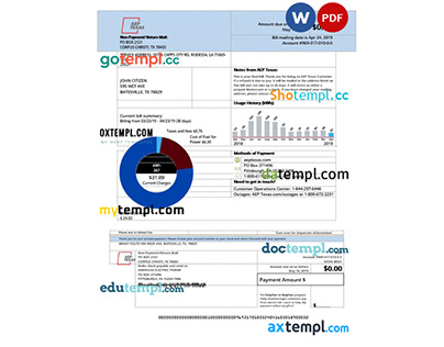 USA AEP Texas electricity utility bill template