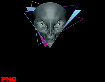 Alien Head Synthwave Triangle And Futuristic Wireframe