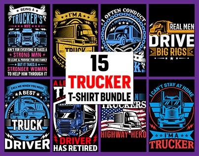 15 Trucker T-Shirt Design Bundle.