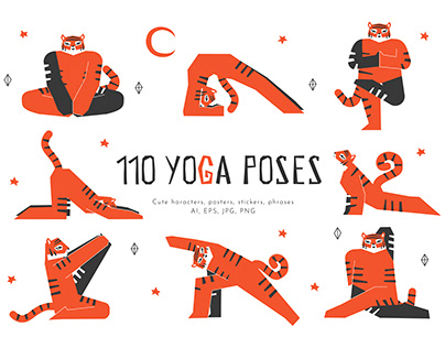 Cliparts with chinese tiger making yoga for beginners