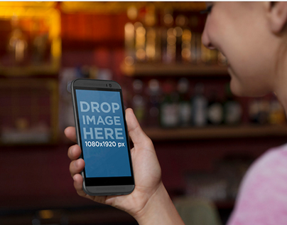 Android Mockup of Woman Using HTC One At The Bar
