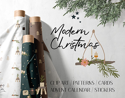 Modern Christmas clipart and patterns