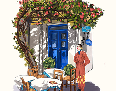 Illustration of a Cafe in Mykonos