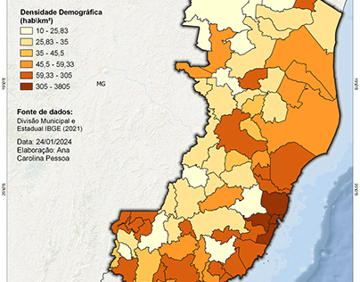 Mapa de densidade demográfica do Espírito Santo