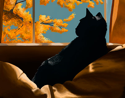Black cat near the window