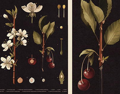 Cherry Botanical Board Science Plant Illustration