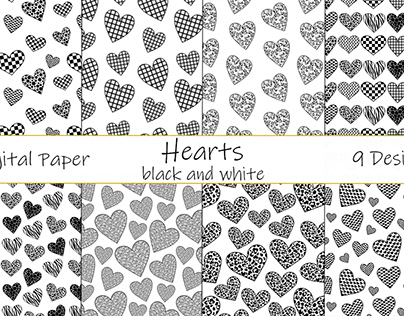 Hearts black and white pattern. Valentine's day pattern