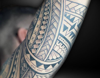 Half Sleeve Polynesian Tribal Blackwork Tattoo in Bali
