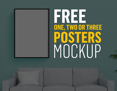 FREE PSD One, Two or Three Posters MOCKUP