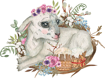 Watercolor illustration easter lamb