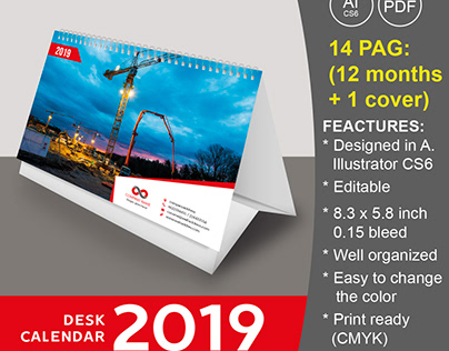desk calendar 2019, template calendar
