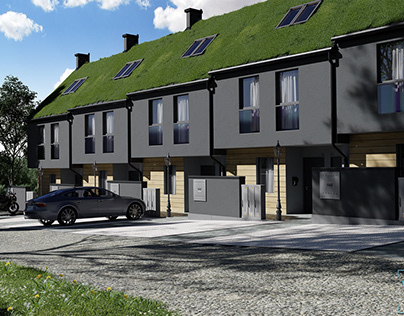 Housing estate in green ArchiViz visualization 3d
