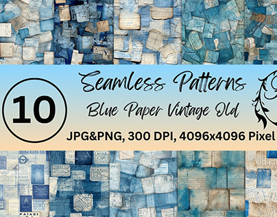Seamless Patterns Blue Ephemera Vintage Old Paper