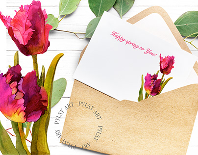 Happy Spring to You, Set with watercolor cards. 600 DPI