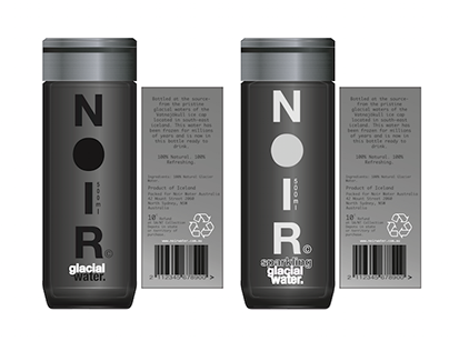 NOIR Glacial Water. Bottle+Label Design.