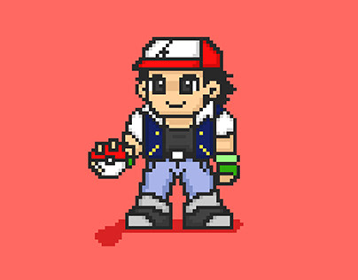 Ash Ketchum Pokemon Pixel Art Character