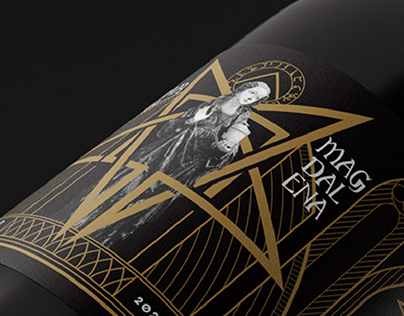 Dark label designs for "Maria Magdalena" wine